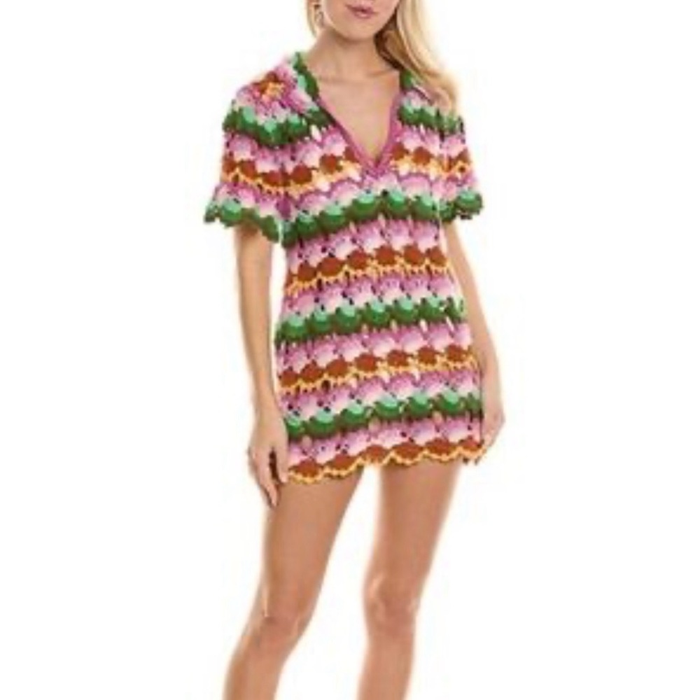 EUC- FARM Rio Bananas Stripe Crocheted Cover-up Dress